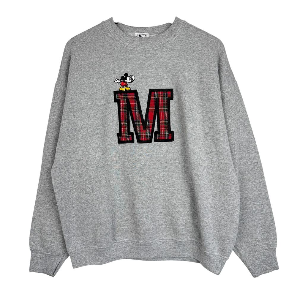 Vintage 90s Mickey & Co. Disney Plaid M Sweatshirt Mens Gray - L